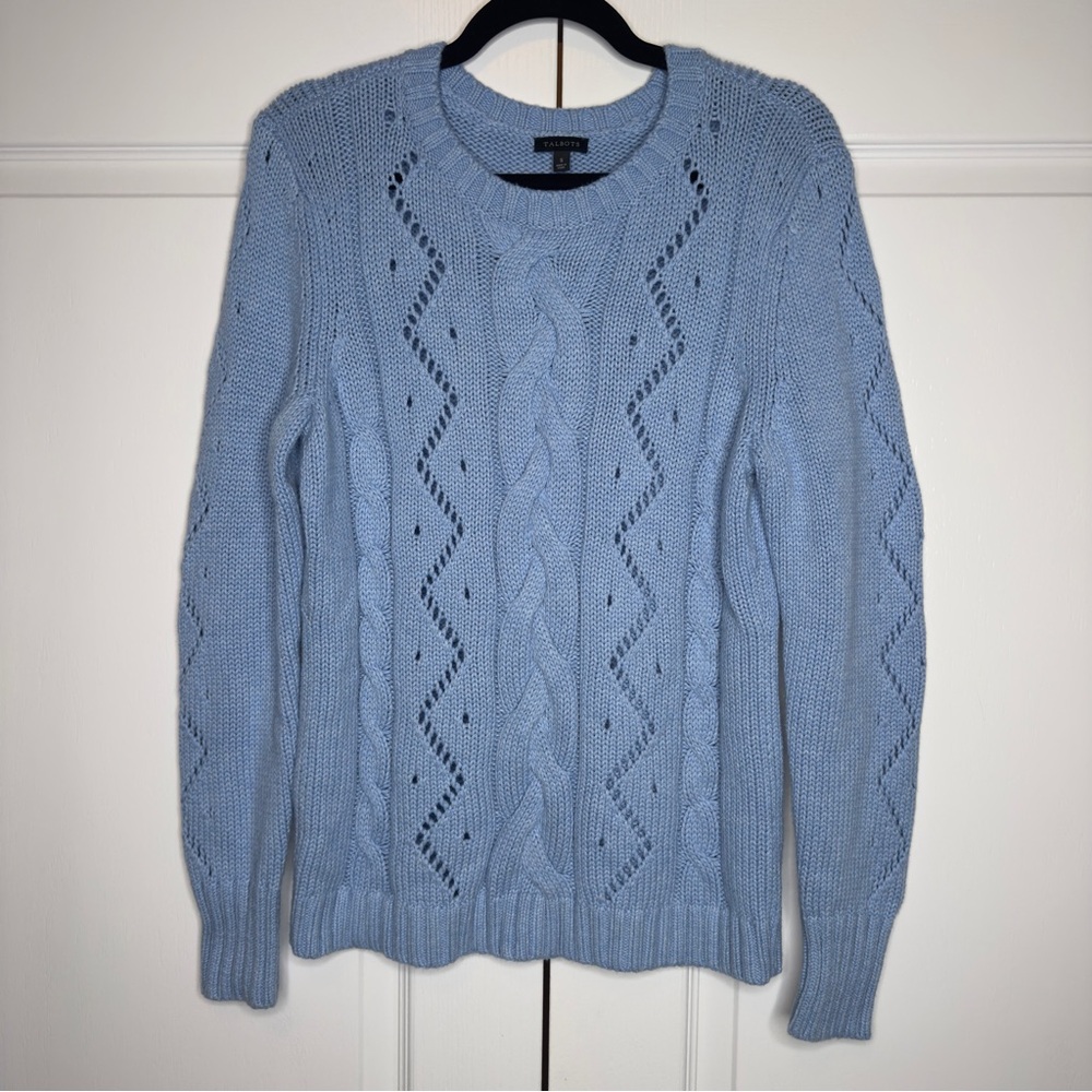 Talbots Women’s Light Blue Cable Knit Crewneck Sweater Size Small